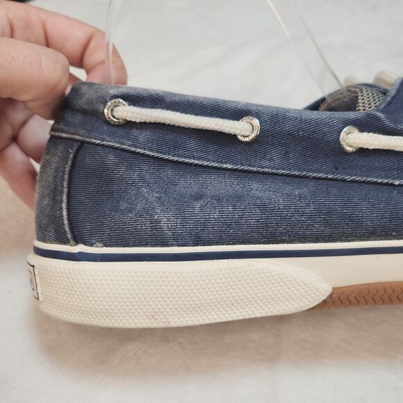 Sperry Top Sider Mens 12 Blue Canvas Boat Shoes Faded Low Tops Fabric Preppy - Picture 7 of 15